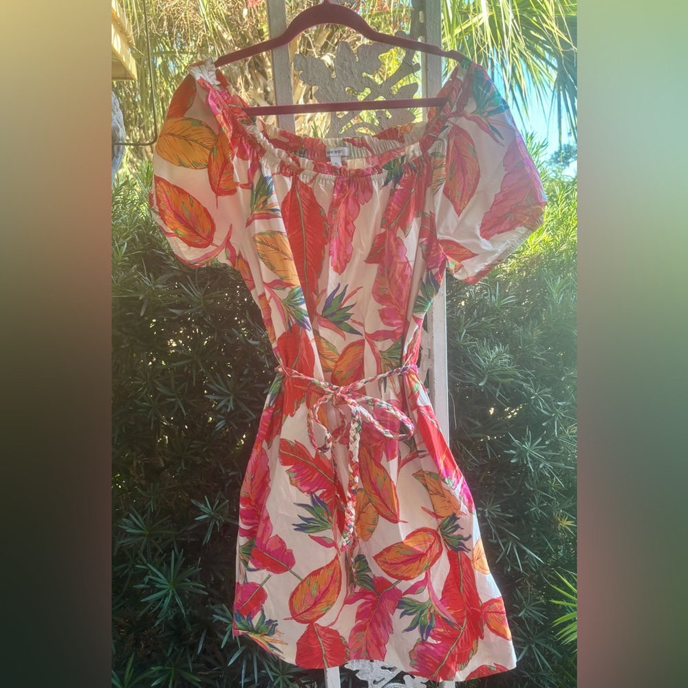 Tropical Leaf Print Off-Shoulder Dress by Nine West